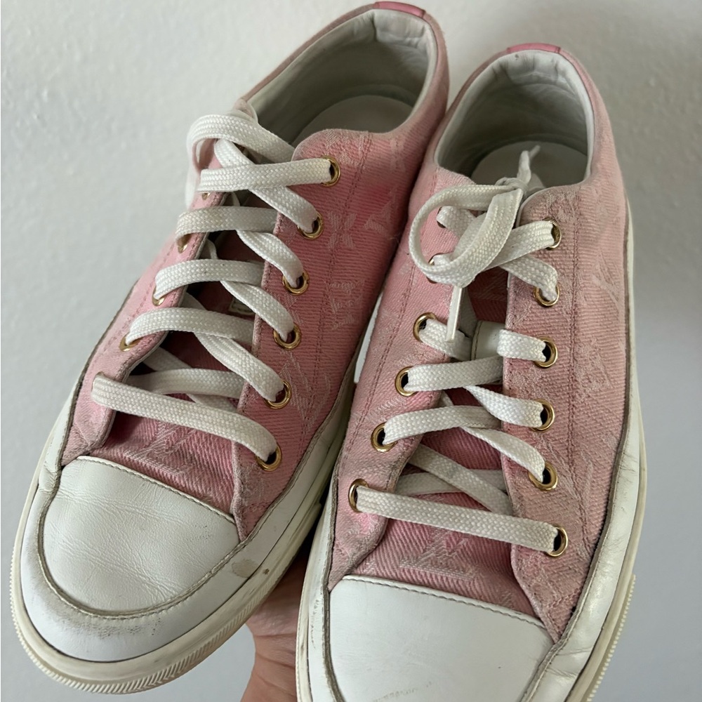 Louis Vuitton Pink and White Lace-Up Sneakers - Picture 1 of 3